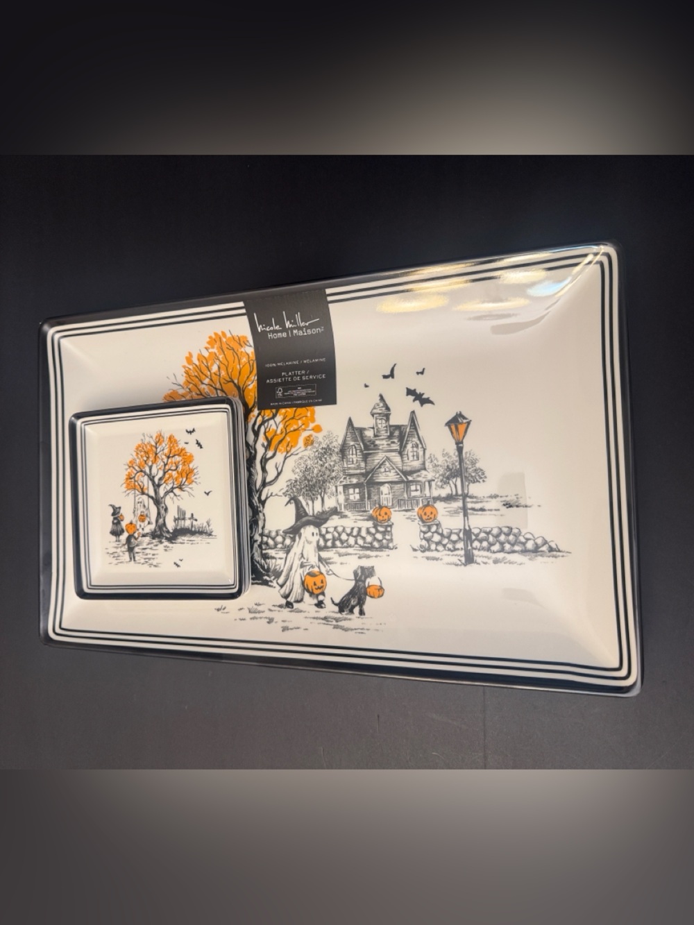 5pc NICOLE MILLER Home Halloween Appetizer Plates/Platter Set - 100% Melamine
